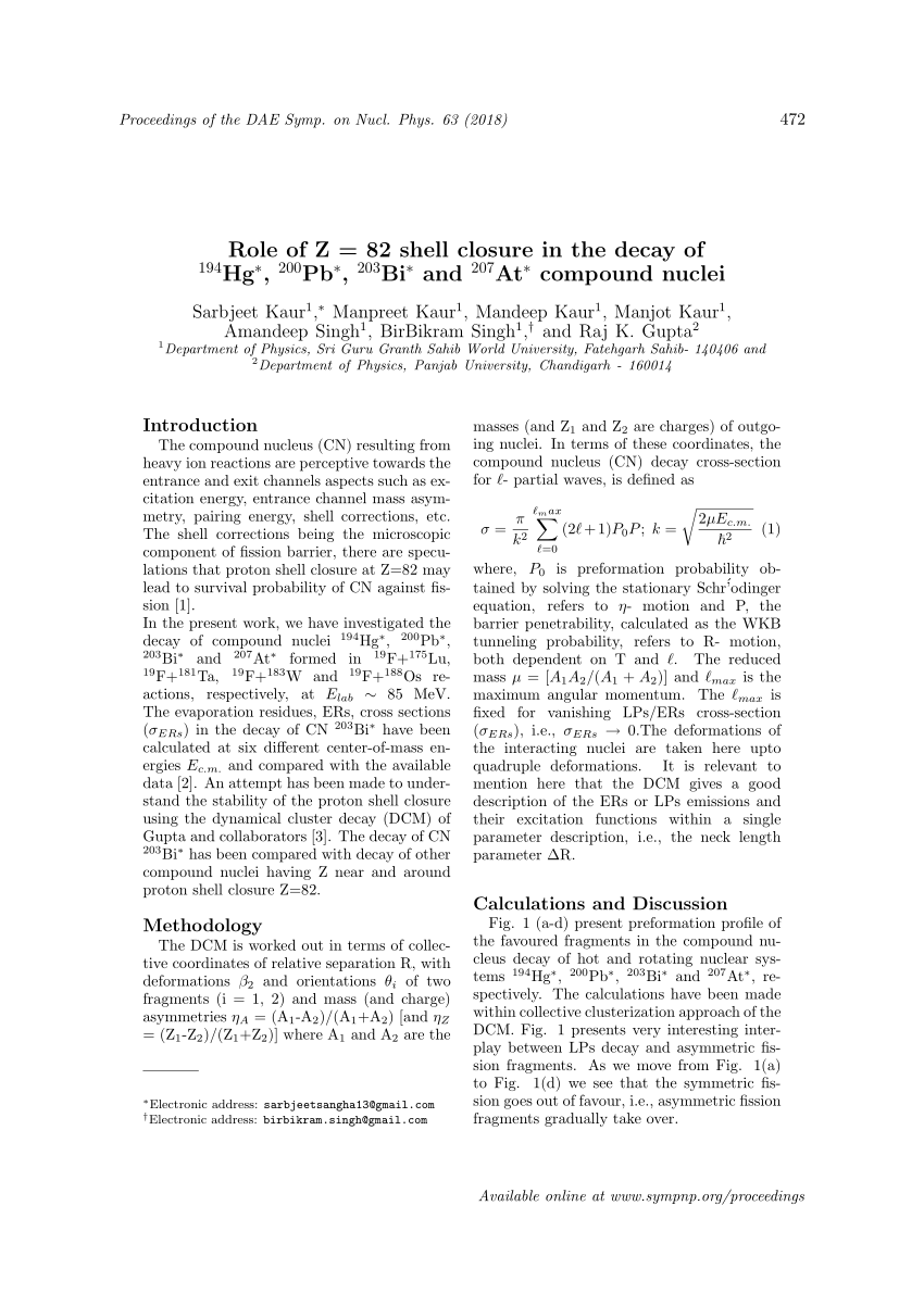 Pdf Role Of Z Shell Closure In The Decay Of 194