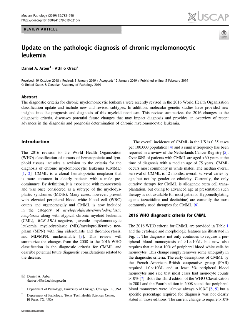 Pdf Update On The Pathologic Diagnosis Of Chronic Myelomonocytic Leukemia