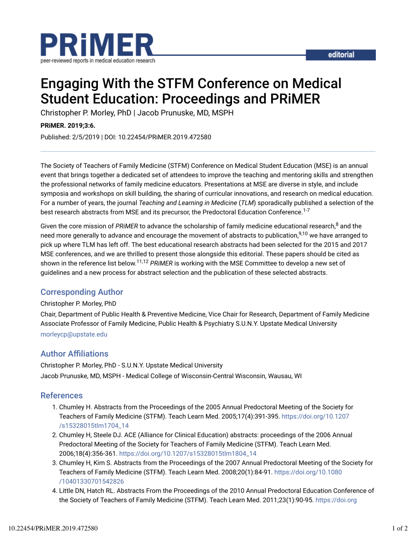 (PDF) Engaging With the STFM Conference on Medical Student Education