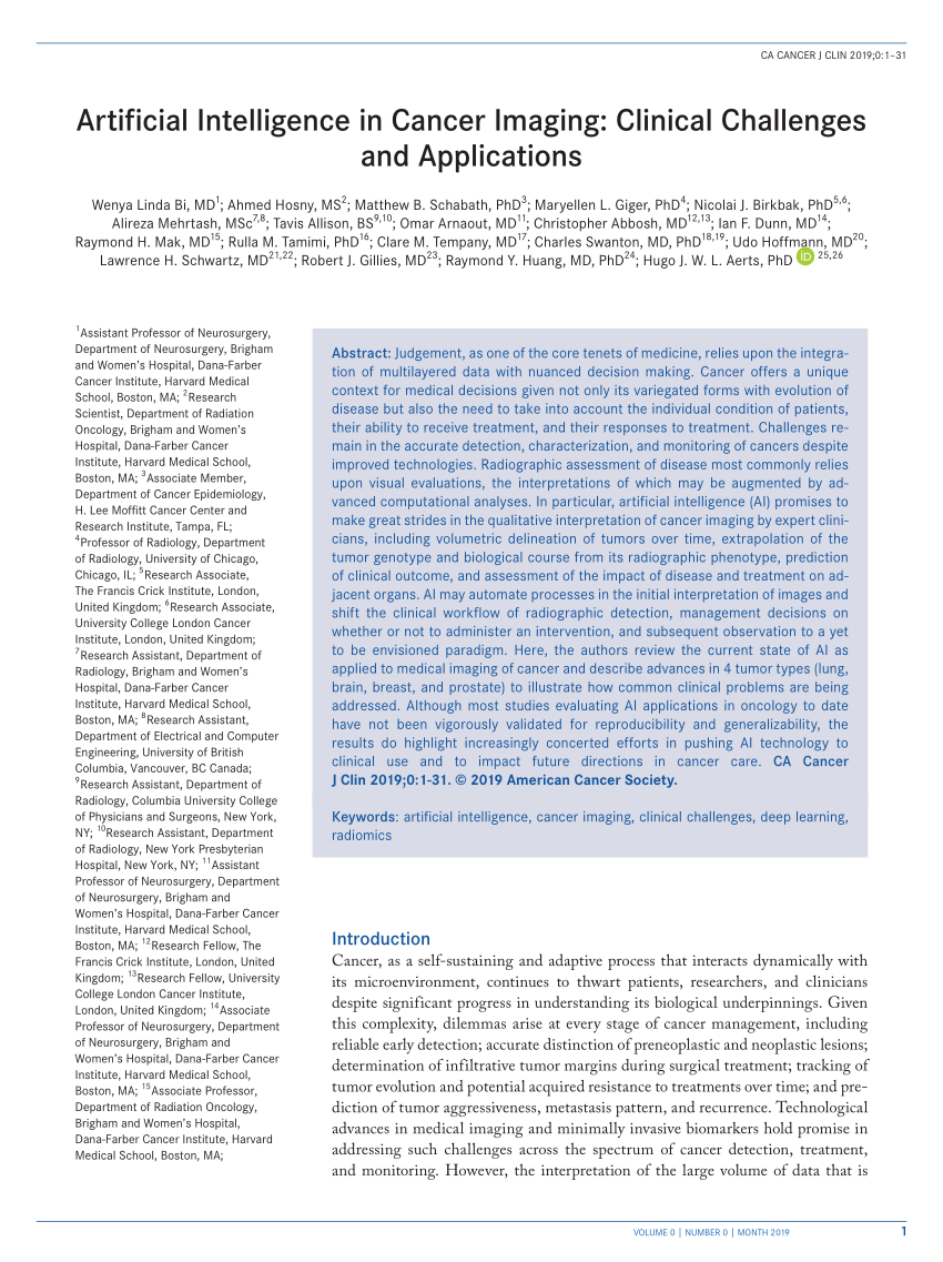 Pdf Artificial Intelligence In Cancer Imaging Clinical