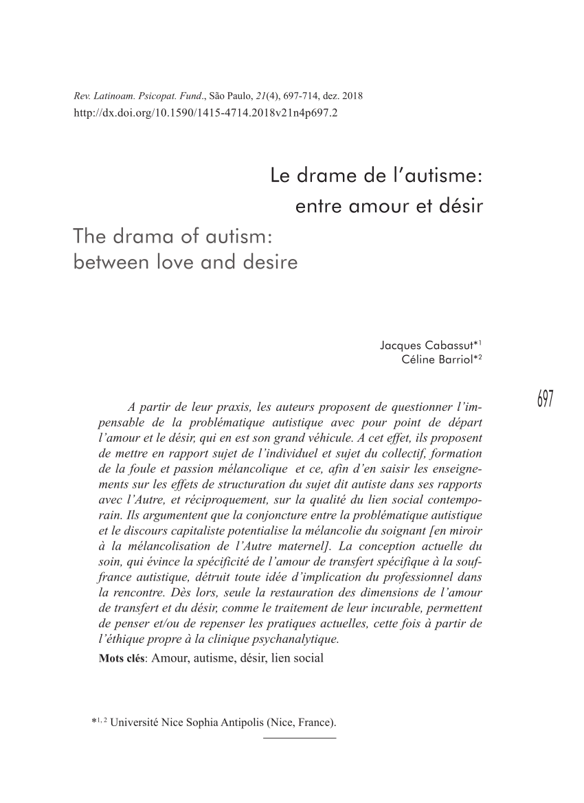 Pdf Le Drame De L Autisme Entre Amour Et Desir