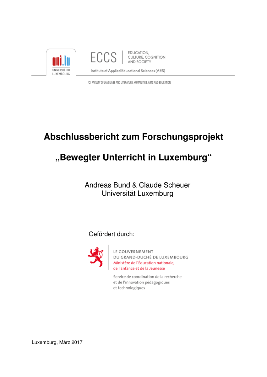 Pdf Abschlussbericht Zum Forschungsprojekt Bewegter Unterricht