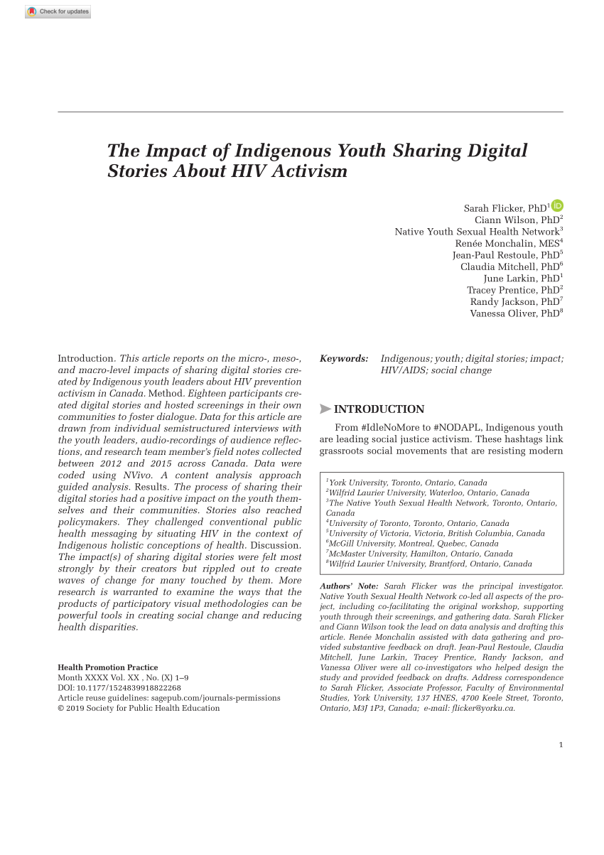 PDF The Impact of Indigenous Youth Sharing Digital Stories About