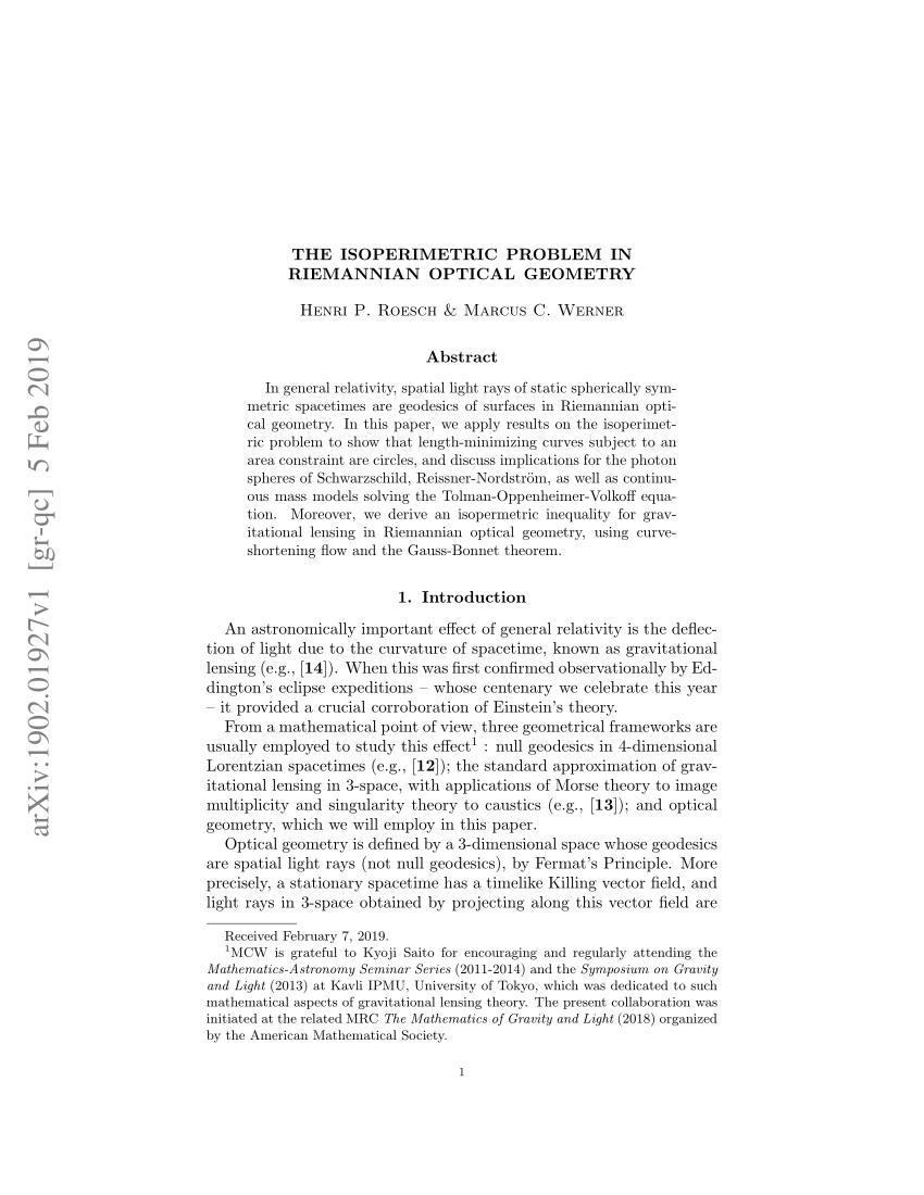 (PDF) The Isoperimetric Problem in Riemannian Optical Geometry