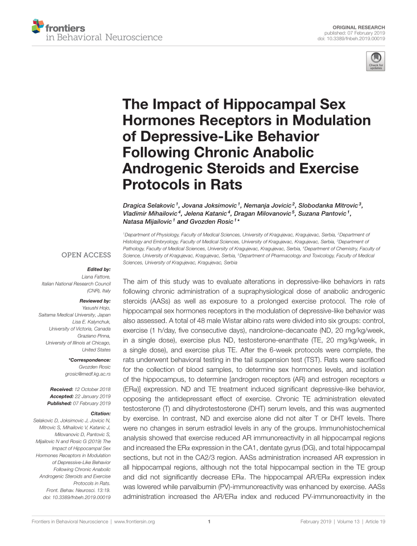 Pdf The Impact Of Hippocampal Sex Hormones Receptors In Modulation Of Depressive Like Behavior 2215