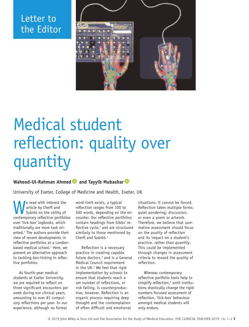 Pdf Medical Student Reflection Quality Over Quantity