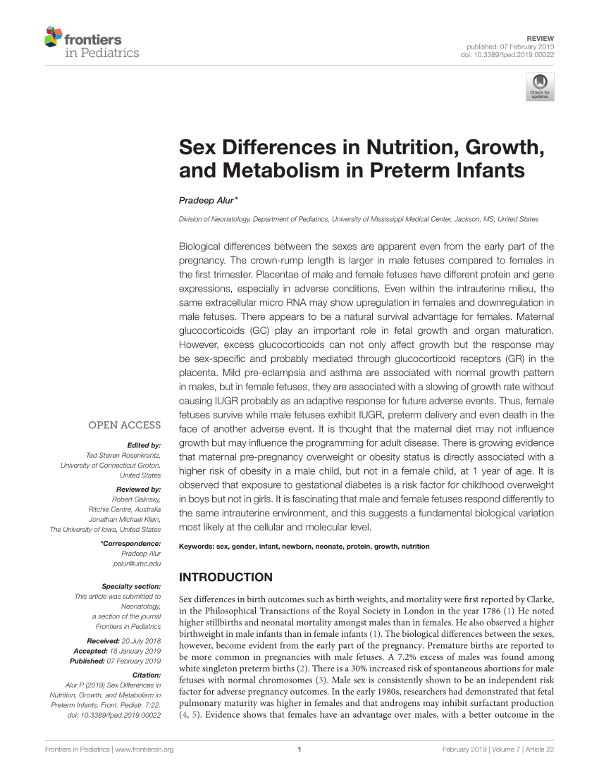 Pdf Sex Differences In Nutrition Growth And Metabolism In Preterm Infants 3661