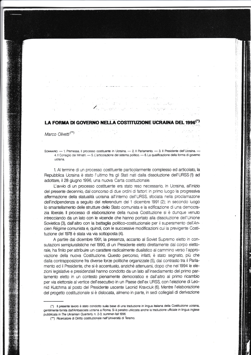 Pdf La Forma Di Governo Nella Costituzione Ucraina Del 1996