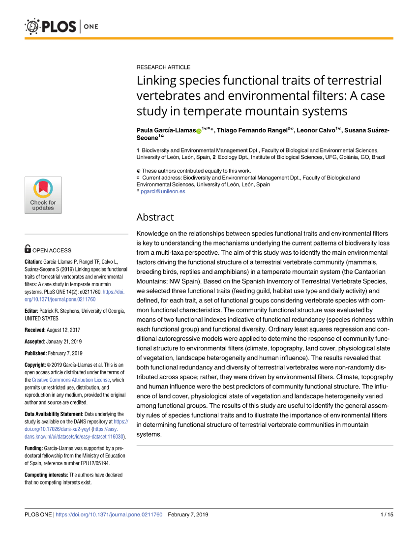 (PDF) Linking species functional traits of terrestrial vertebrates and