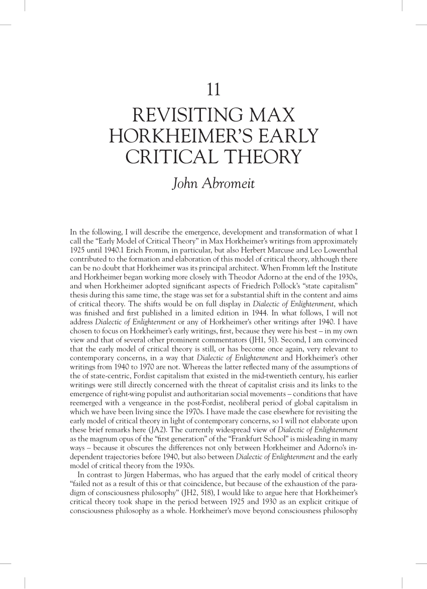 Pdf Revisiting Max Horkheimers Early Critical Theory