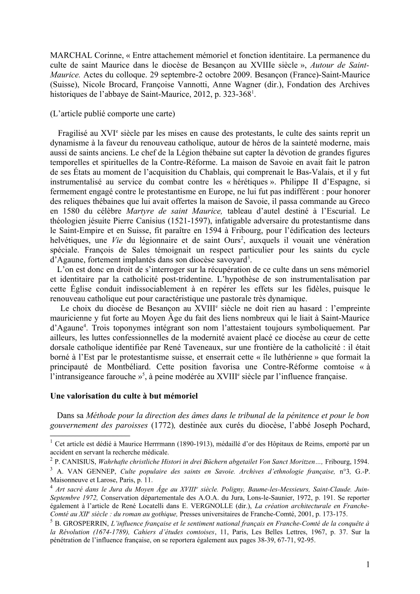 Pdf Entre Attachement Memoriel Et Fonction Identitaire La Permanence Du Culte De Saint Maurice Dans Le Diocese De Besancon Au Xviiie Siecle Autour De Saint Maurice Actes Du Colloque Du 29 Septembre 2