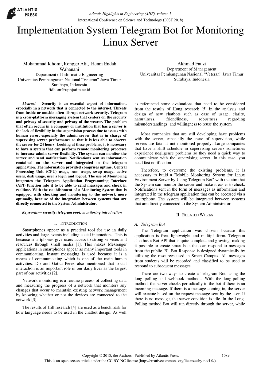 Pdf Implementation System Telegram Bot For Monitoring Linux Server