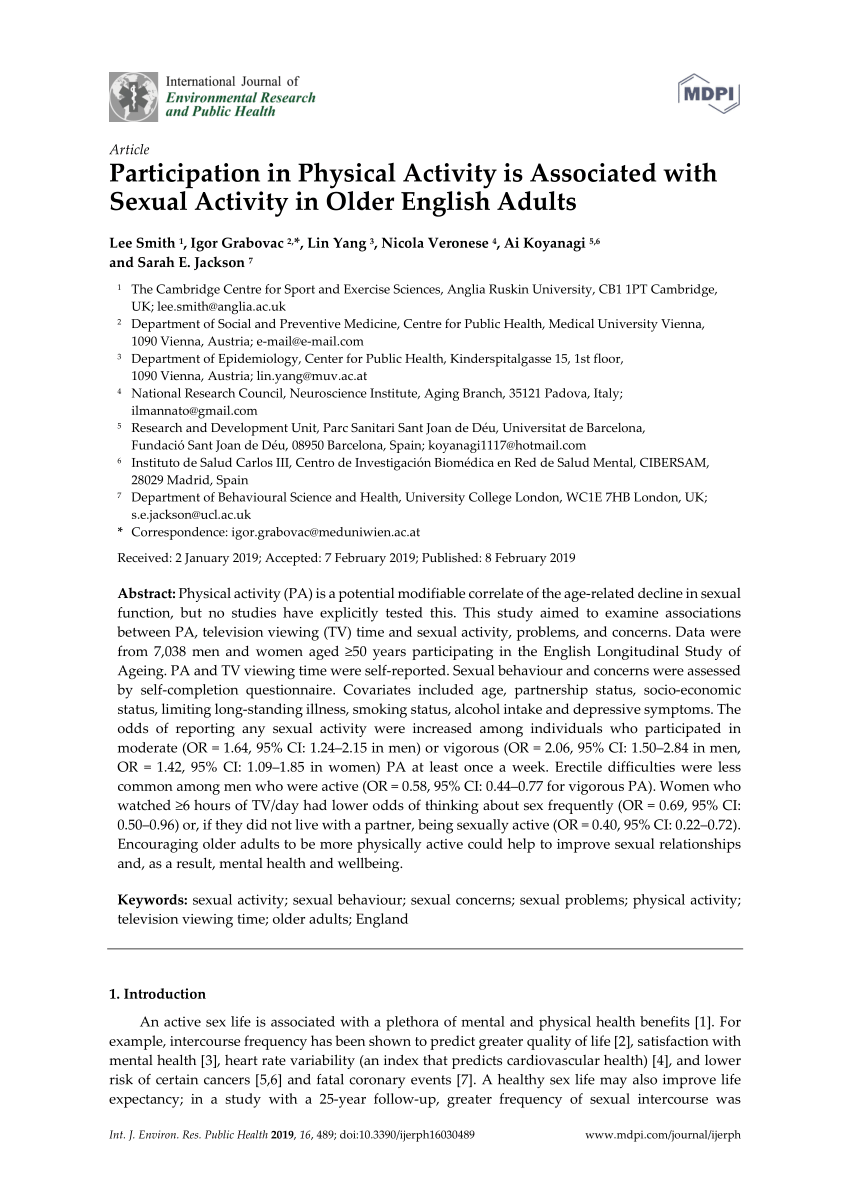 Pdf Participation In Physical Activity Is Associated With Sexual Activity In Older English Adults 6050