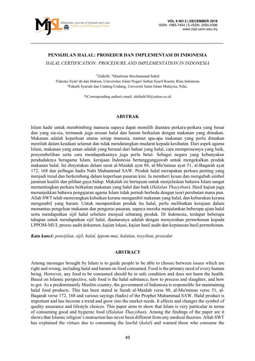 (PDF) HALAL CERTIFICATION: PROCEDURE AND IMPLEMENTATION IN ...