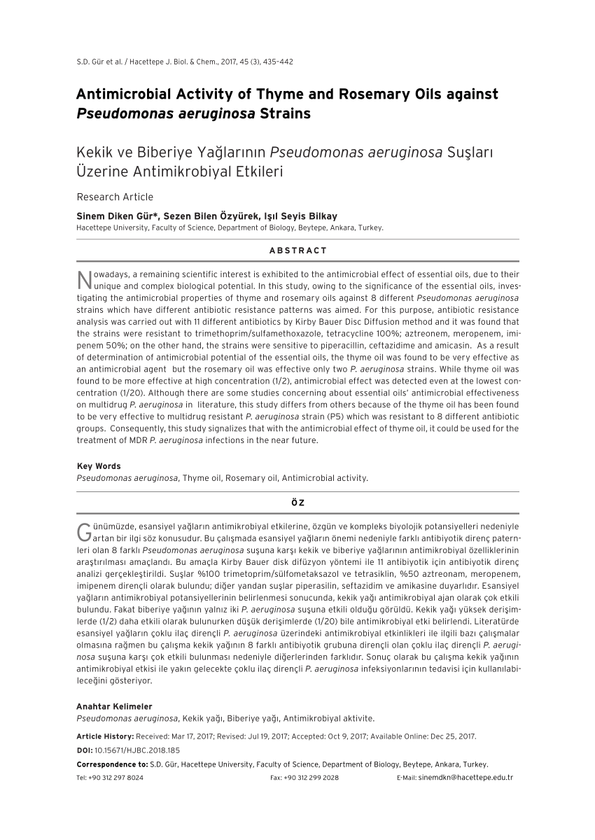 Pdf Antimicrobial Activity Of Thyme And Rosemary Oils Against Pseudomonas Aeruginosa Strains