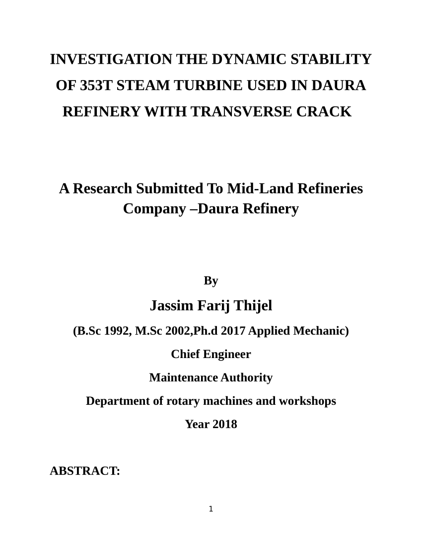 Pdf Investigation The Dynamic Stability Of 353t Steam Turbine