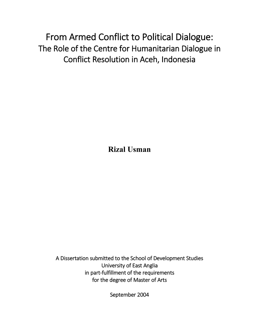 PDF From Armed Conflict to Political Dialogue The Role of the  