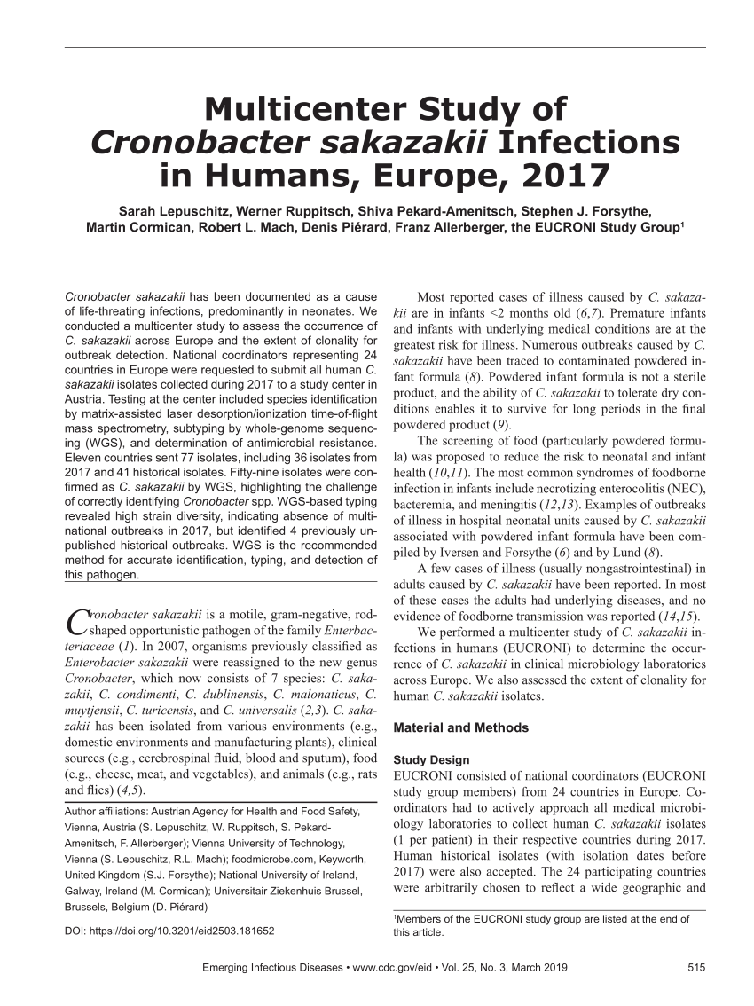 PDF) Fatal Cronobacter sakazakii sequence type 494 meningitis in a newborn,  Brazil