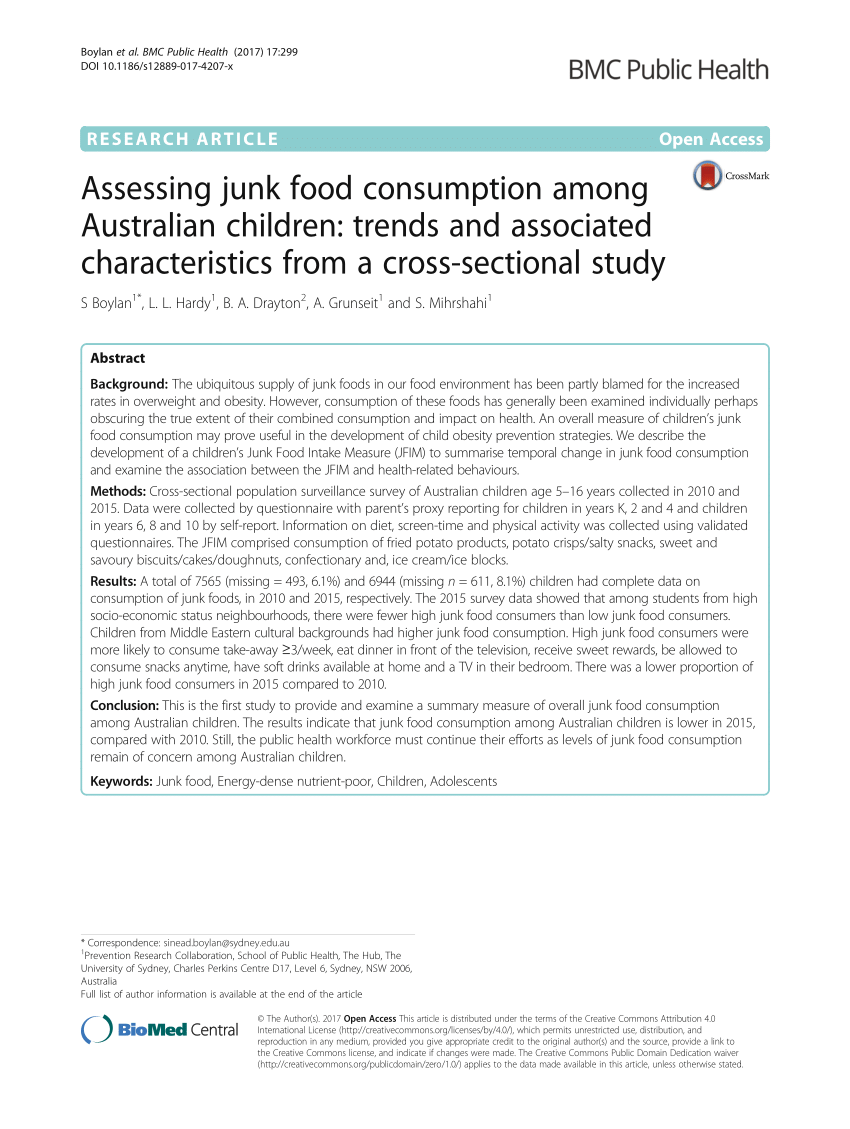 (PDF) A new index to examine junk food consumption among Australian ...