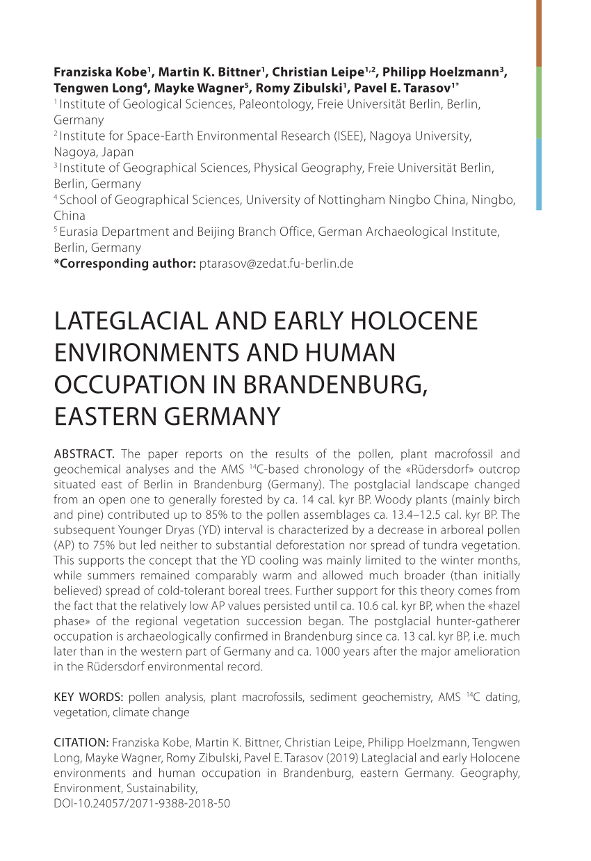 Lateglacial–Holocene environments and human occupation in the