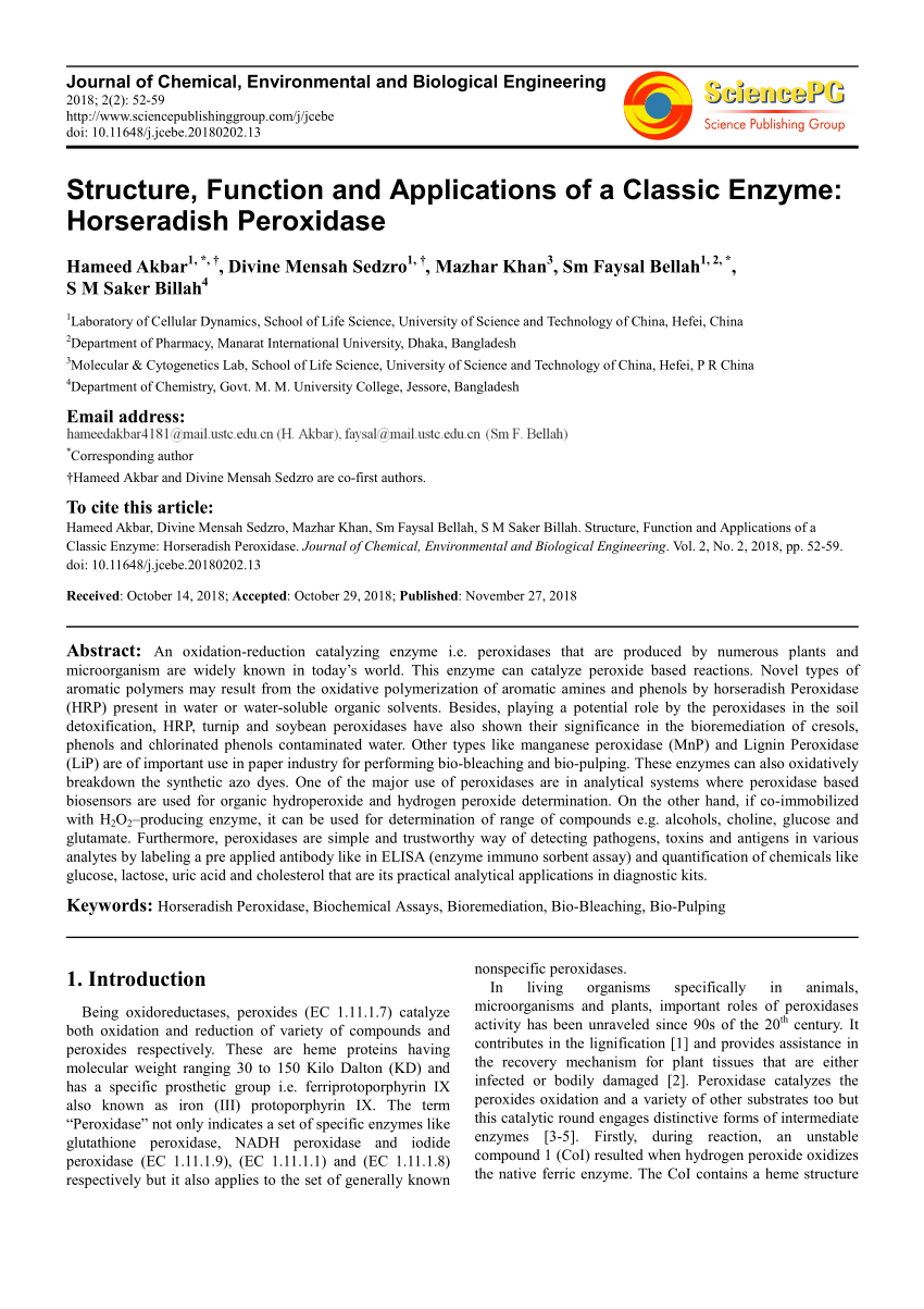 (PDF) Structure, Function and Applications of a Classic Enzyme