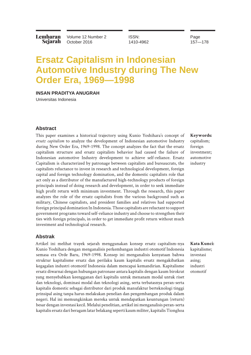 PDF) Ersatz Capitalism in Indonesian Automotive Industry during 