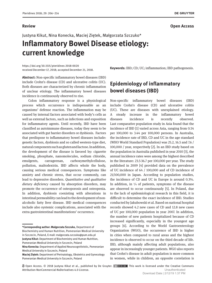 (PDF) Inflammatory Bowel Disease Etiology Current Knowledge