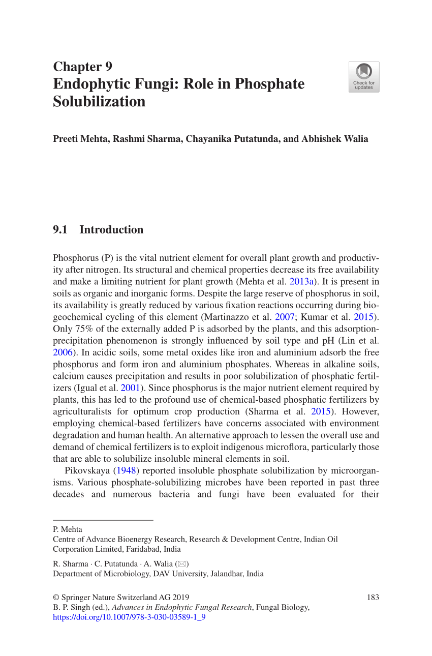 PDF) Endophytic Fungi: Role in Phosphate Solubilization