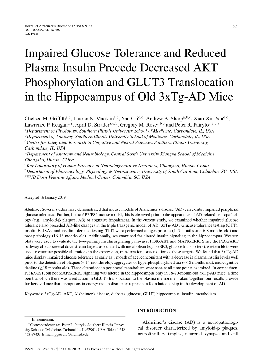 PDF) Impaired Glucose Tolerance and Reduced Plasma Insulin Precede 