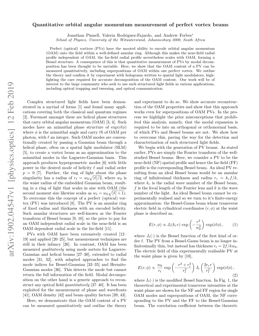 PDF) Quantitative orbital angular momentum measurement of perfect 