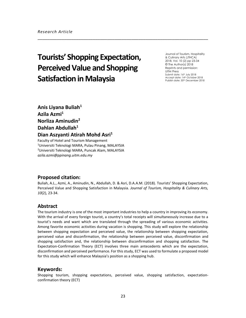 PDF) Tourists' Shopping Expectation, Perceived Value and Shopping ...
