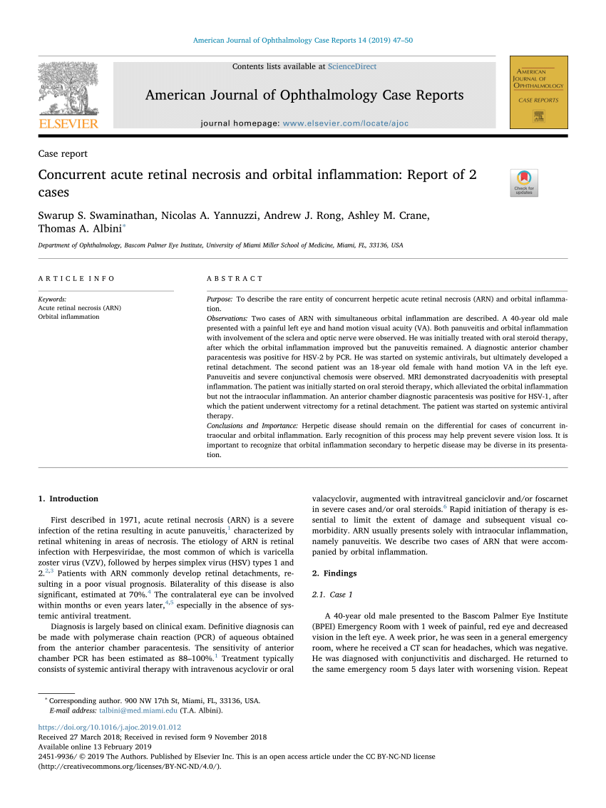 Pdf Concurrent Acute Retinal Necrosis And Orbital