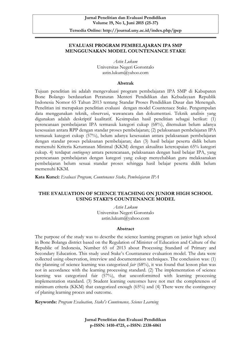 Pdf Evaluasi Program Pembelajaran Ipa Smp Menggunakan Model Countenance Stake