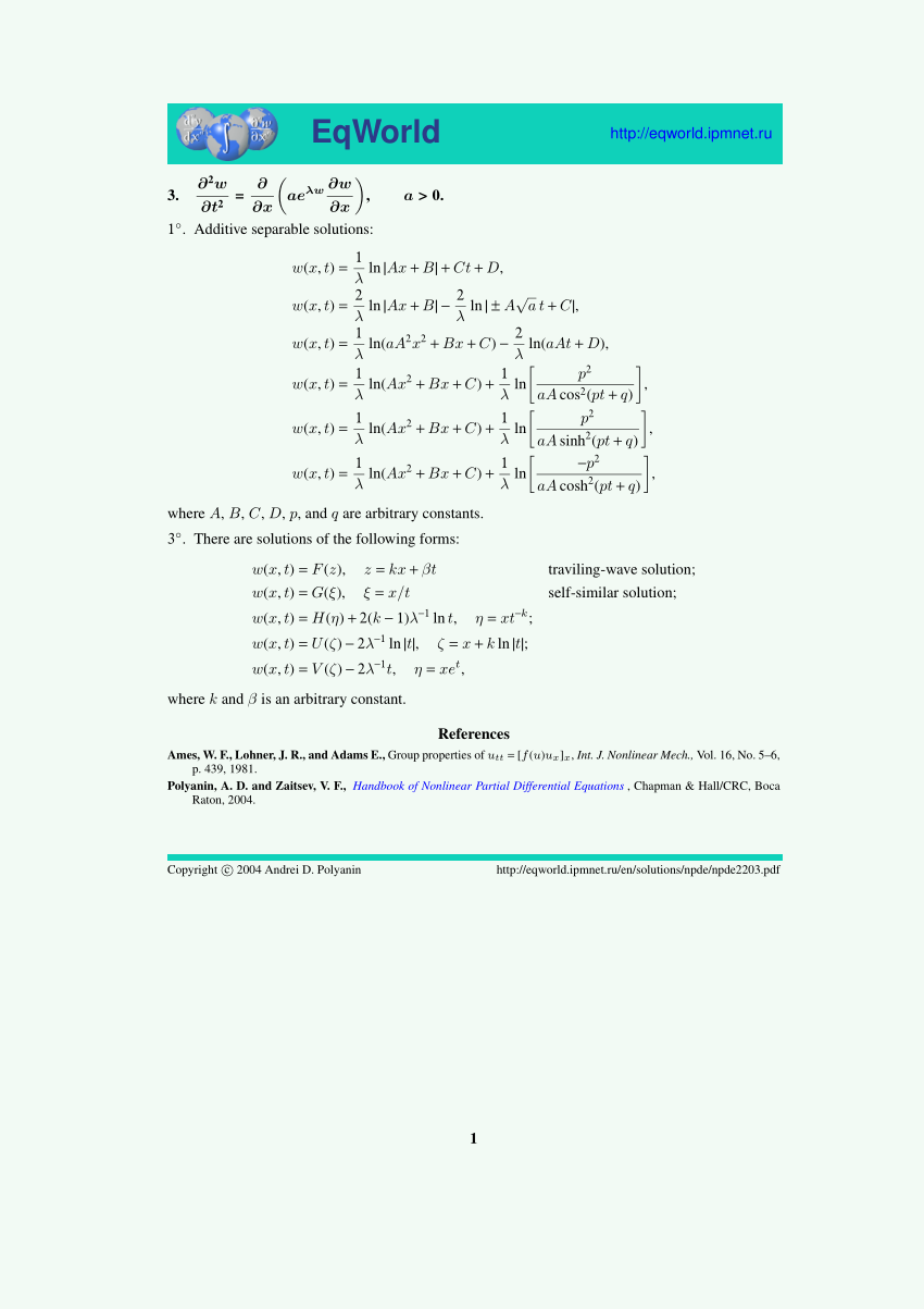 Pdf Nonlinear Wave Equation Exact Solutions