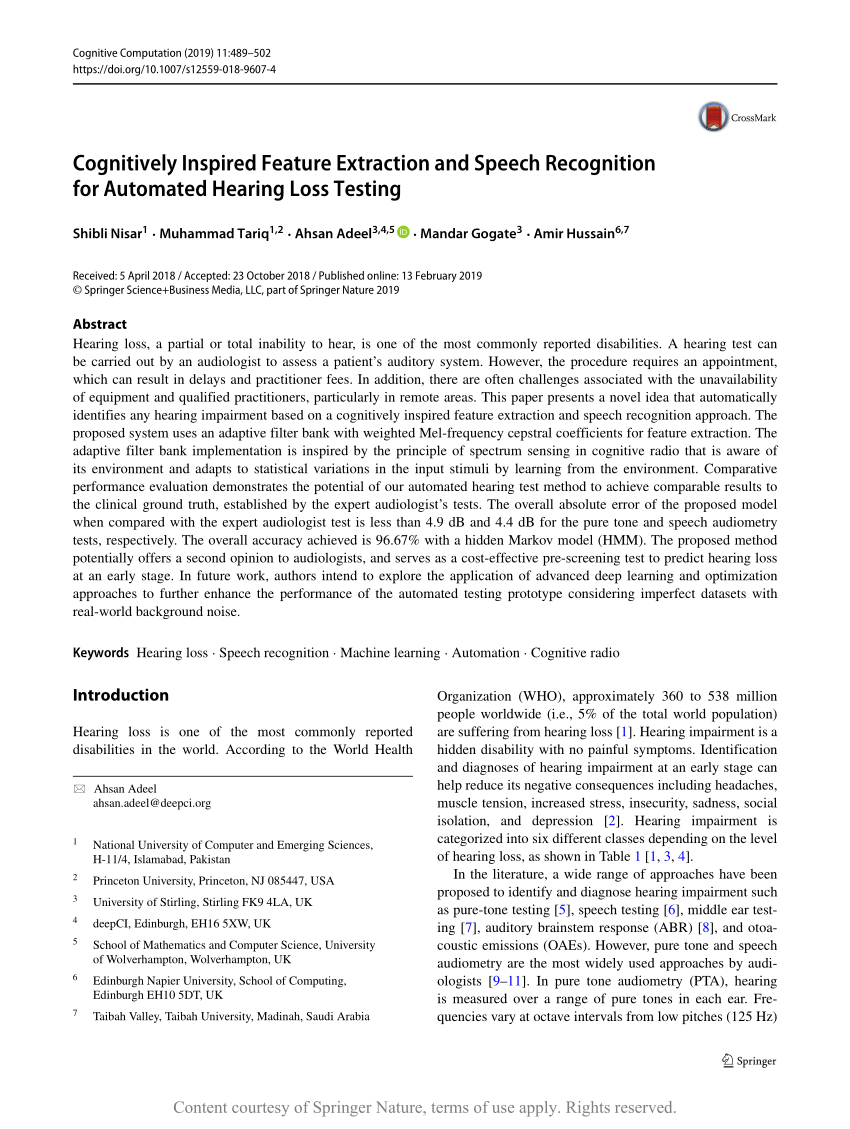 Cognitively Inspired Feature Extraction and Speech Recognition for