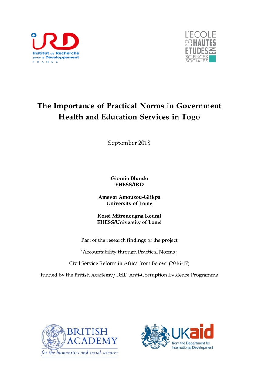 Pdf The Importance Of Practical Norms In Government Health And Education Services In Togo