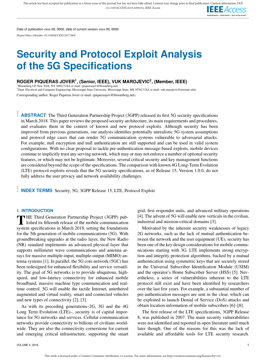 Pdf Security And Protocol Exploit Analysis Of The 5g