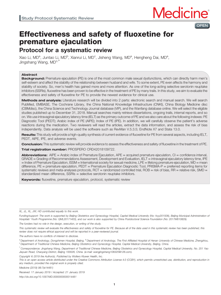 PDF Effectiveness and safety of fluoxetine for premature