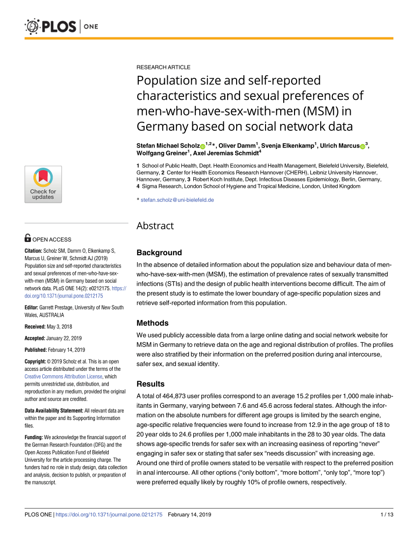 PDF) Population size and self-reported characteristics and sexual  preferences of men-who-have-sex-with-men (MSM) in Germany based on social  network data