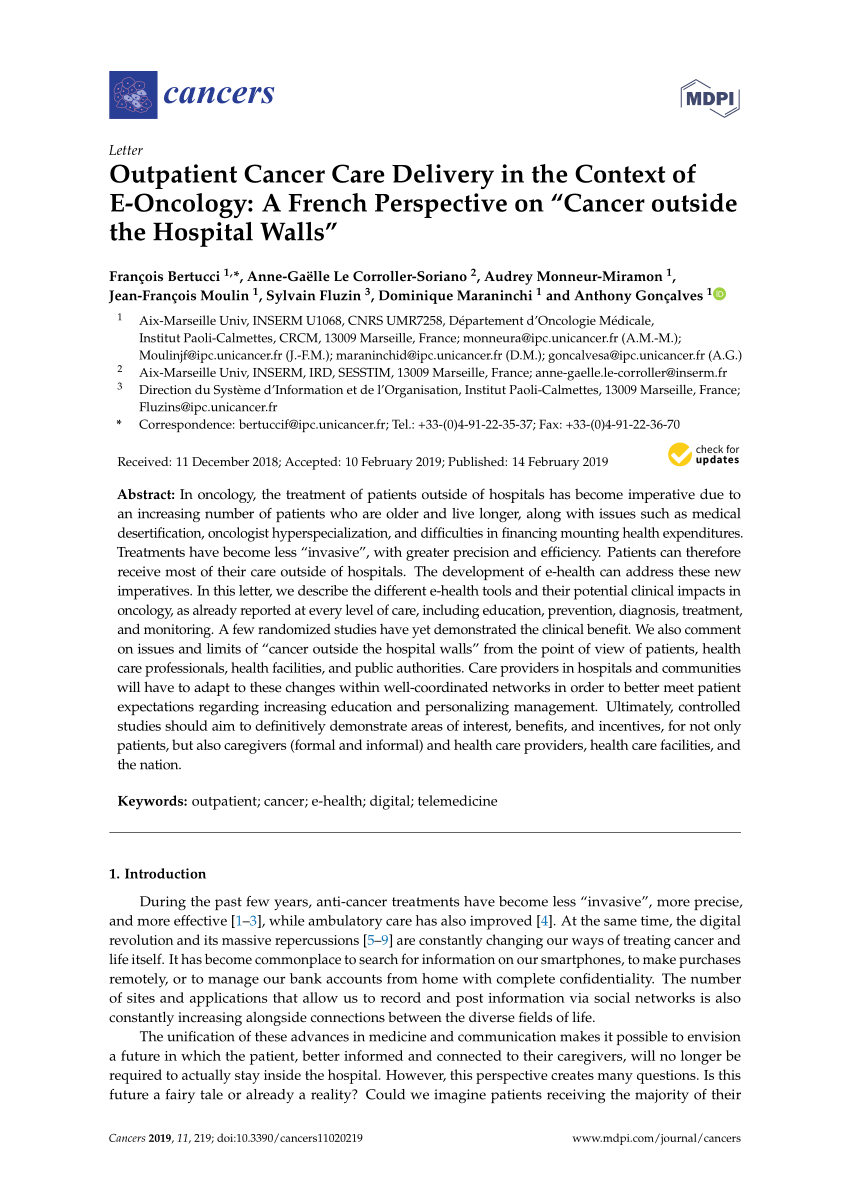 Pdf Outpatient Cancer Care Delivery In The Context Of E Oncology A French Perspective On Cancer Outside The Hospital Walls