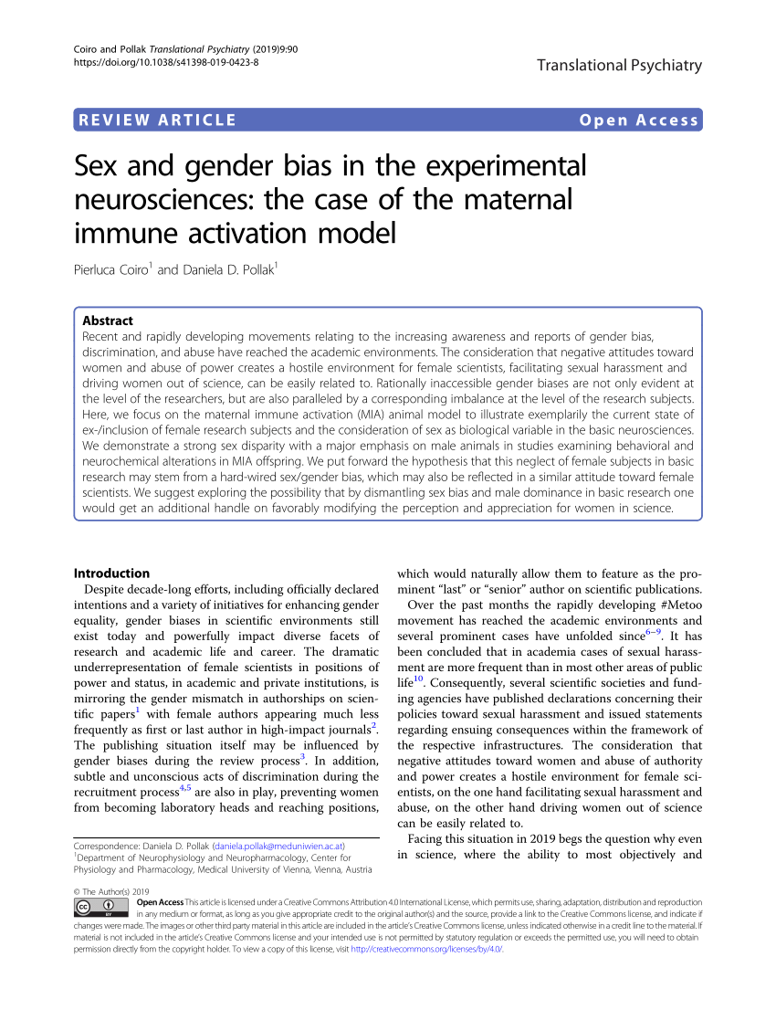 Pdf Sex And Gender Bias In The Experimental Neurosciences The Case Of The Maternal Immune 5359