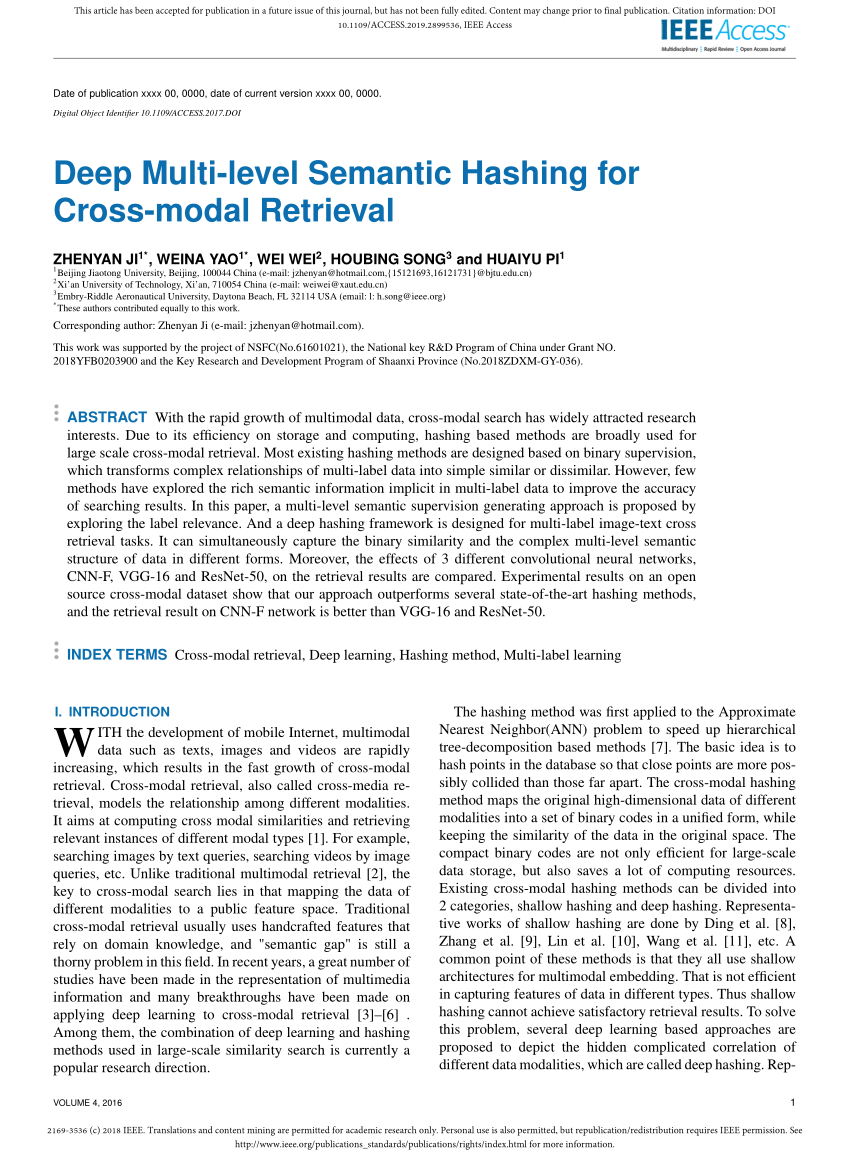 PDF Deep Multi Level Semantic Hashing For Cross Modal Retrieval