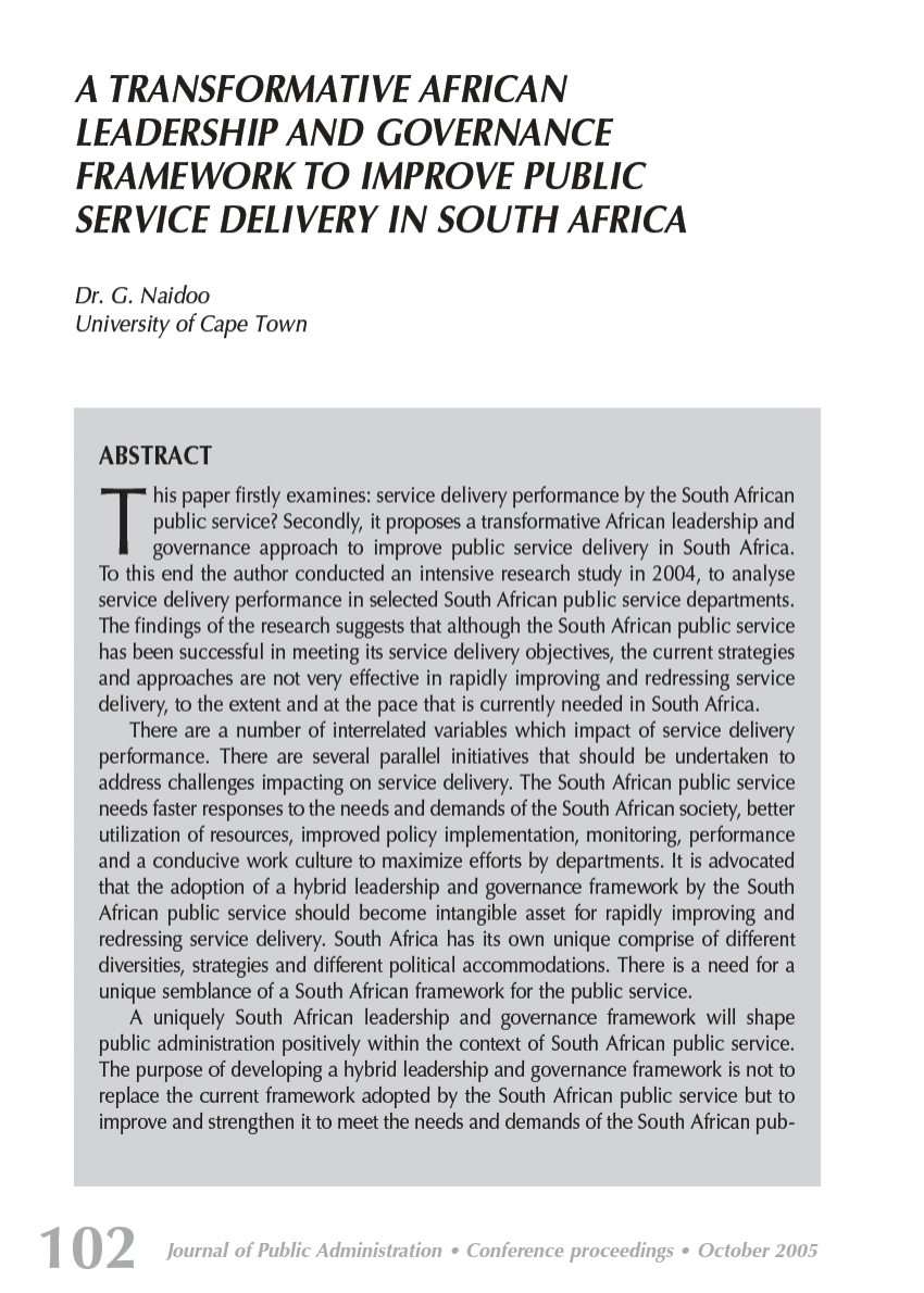 essay on service delivery in south africa