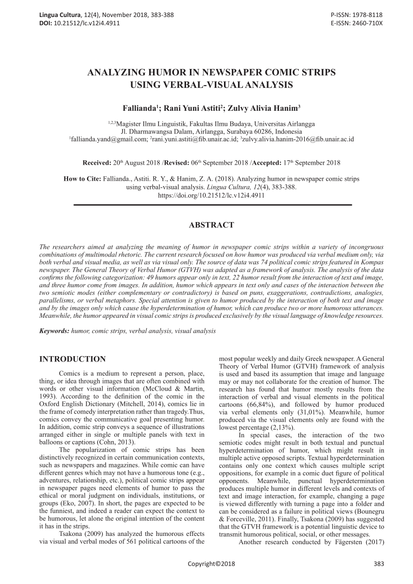 PDF Analyzing Humor In Newspaper Comic Strips Using Verbal Visual Analysis