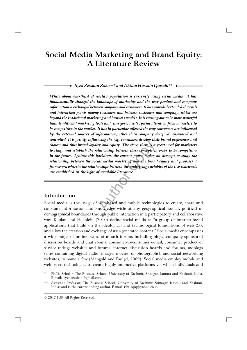 Pdf Social Media Marketing And Brand Equity A Literature Review