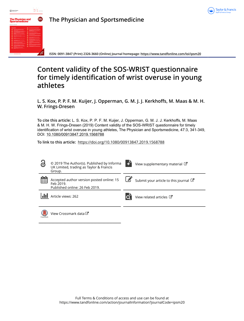 Pdf Content Validity Of The Sos Wrist Questionnaire For Timely Identification Of Wrist Overuse In Young Athletes