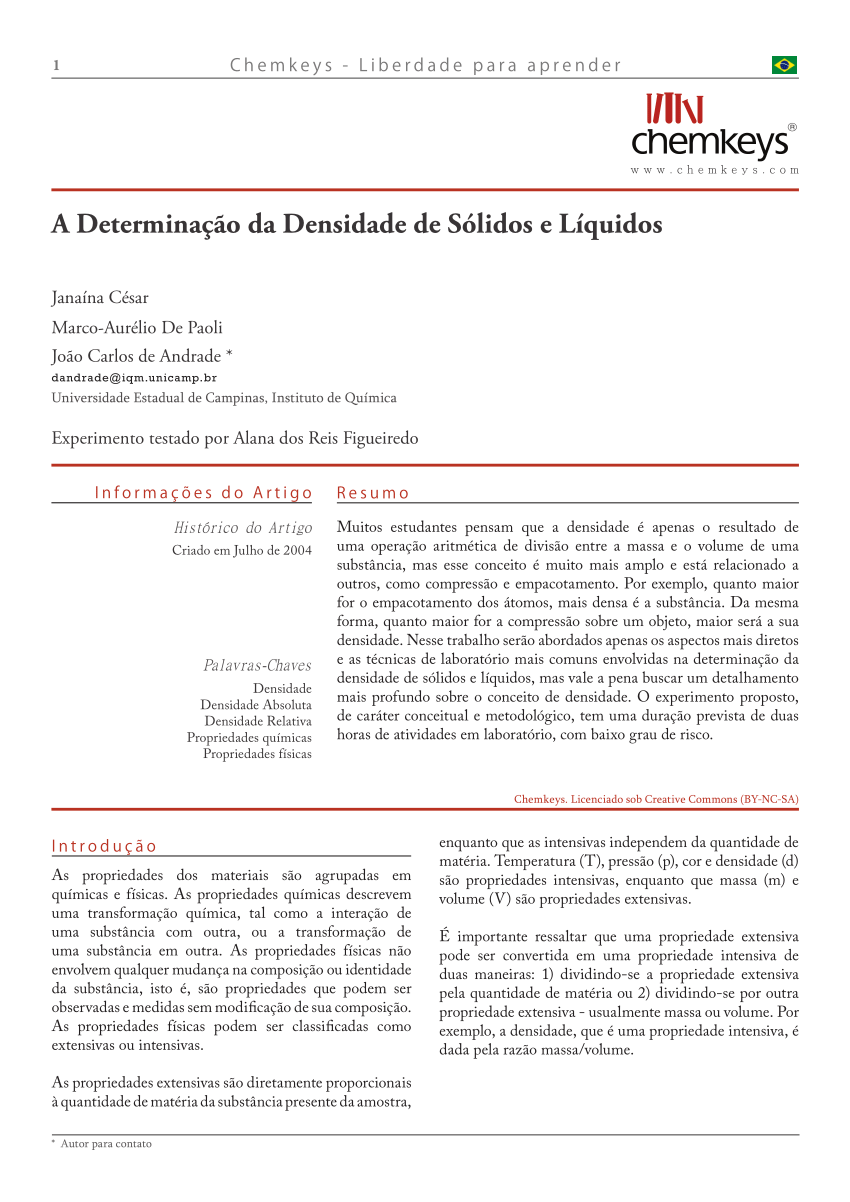 pdf a determinação da densidade de sólidos e líquidos