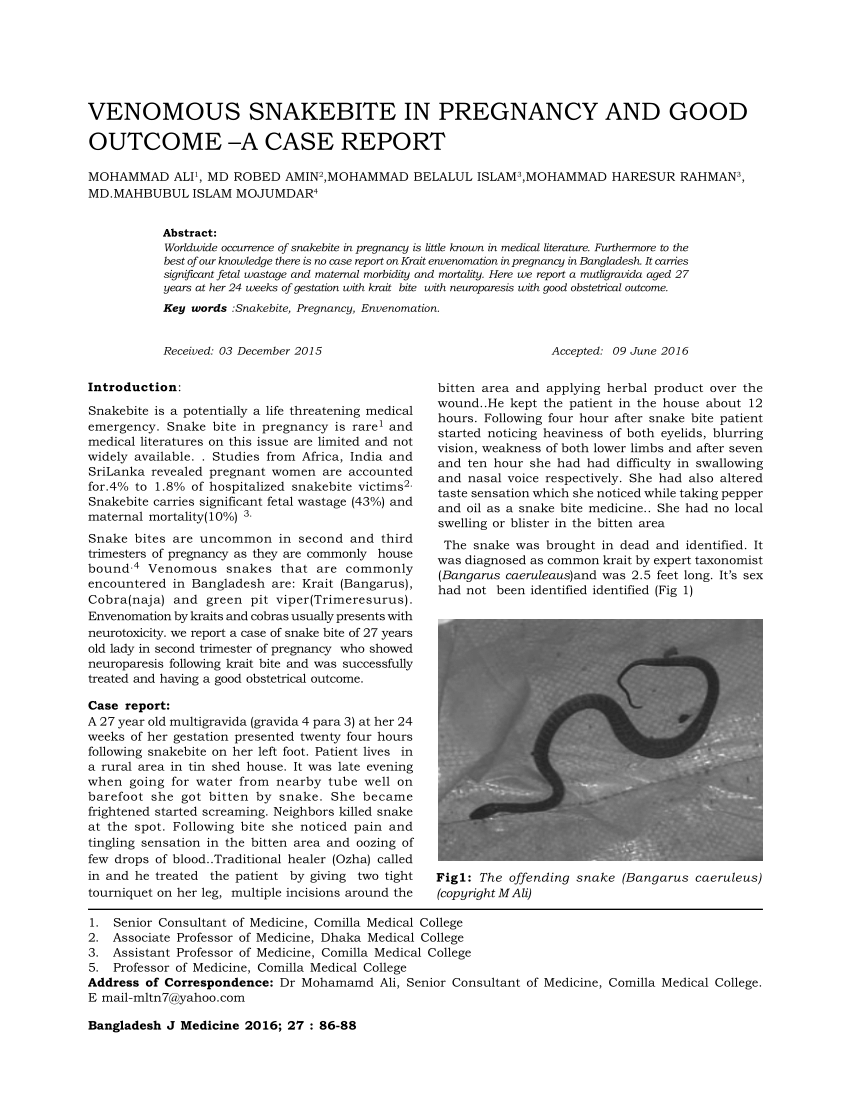 Pdf Pregnancy With Snake Bite