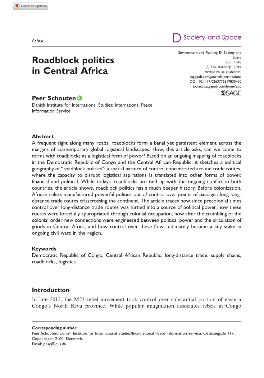 Pdf Roadblock Politics In Central Africa