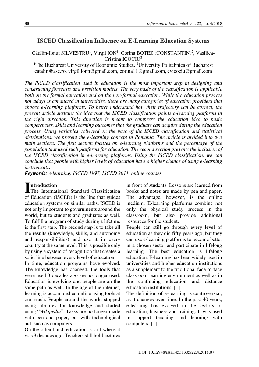 Pdf Isced Classification Influence On E Learning Education Systems